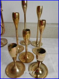 Lot of 17 SOLID BRASS CANDLESTICKS Candle Holders WEDDING EVENTS Hearts vintage