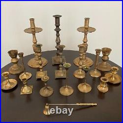 Lot of 17 Vintage Brass Candlestick & Candle Holders Wedding Decor Patina