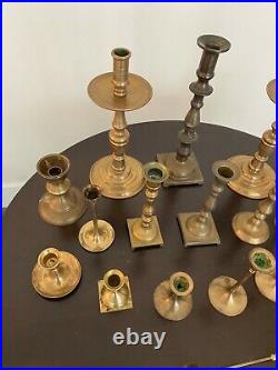 Lot of 17 Vintage Brass Candlestick & Candle Holders Wedding Decor Patina