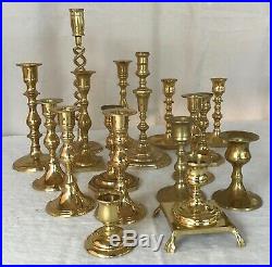Lot of 17 Vintage Brass SHINY Candlestick & Candle Holders Wedding Lot SEVENTEEN