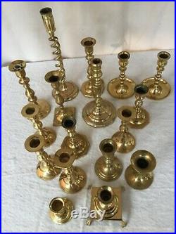 Lot of 17 Vintage Brass SHINY Candlestick & Candle Holders Wedding Lot SEVENTEEN