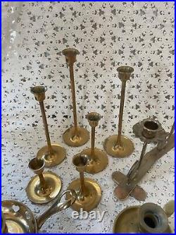 Lot of 18 Vintage Brass Candlestick Candle Holders Hearts Wedding Decor Holiday