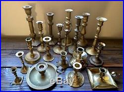 Lot of 18 Vintage Brass Candlestick & Candle Holders Wedding Event Decor Patina