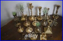 Lot of 18 Vintage Brass Candlestick & Candle Holders Wedding Event Decor Patina
