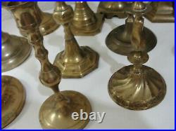 Lot of 18 Vintage Brass Candlestick & Candle Holders Wedding Tall Heavy Quality