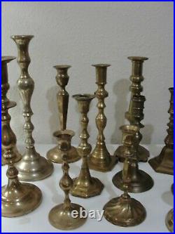 Lot of 18 Vintage Brass Candlestick & Candle Holders Wedding Tall Heavy Quality