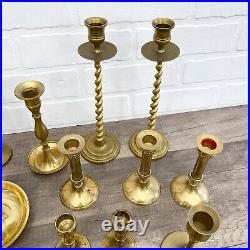 Lot of 18 Vintage Brass Candlestick Skinny Candle Holders Wedding Decor Holiday