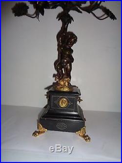 Lot of 2 Antique RARE Bronze & Marble & Brass Cherub Candelabra Candle Holders