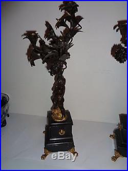 Lot of 2 Antique RARE Bronze & Marble & Brass Cherub Candelabra Candle Holders
