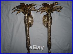 Lot of 2 Palm tree Brass vintage candle holder wall sconces hollywood regency