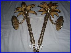 Lot of 2 Palm tree Brass vintage candle holder wall sconces hollywood regency