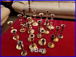 Lot of 20 Solid Brass Candle Holders Candlesticks Patina Wedding Event