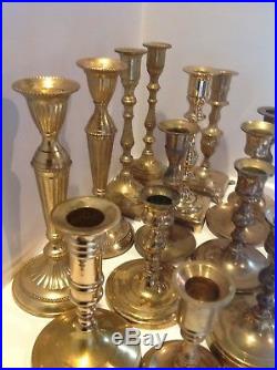 Lot of 20 Vintage Brass Candlestick & Candle Holders Wedding Gold Centerpiece