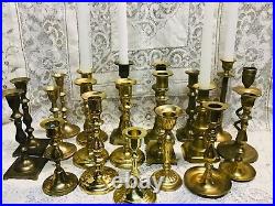 Lot of 20 Vintage Brass Candlestick & Candle Holders Wedding Lot (all taller)