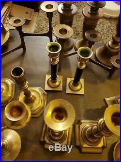 Lot of 20 Vintage Mixed Brass Candlesticks Mix Wedding Decor