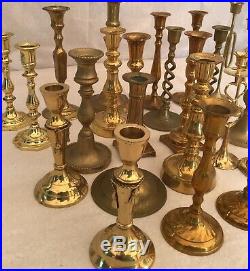 Lot of 23 Vintage Brass Tall Candlestick Candle Holders Wedding Lot Twenty Three