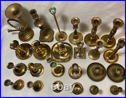 Lot of 24 Brass Candlesticks 2 1/4 to 9 7 are Pairs WEDDING Party Home