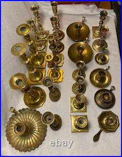 Lot of 24 Brass Candlesticks 2 to 9 8 are Pairs WEDDING Party Home
