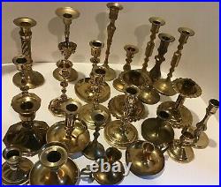 Lot of 24 Vintage Brass Candlestick & Candle Holders Wedding Twenty Four