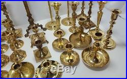 Lot of 28 Assorted Brass Candlesticks for Wedding Decorations 2.5-11