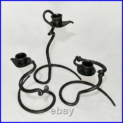 Lot of 3 Brutalist Serpentine Candle Holders Hand Forged Iron Metal Art Decor