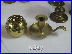 Lot of 30 Solid Brass Candlesticks, Holders, 2 Sconces and a Candelabra