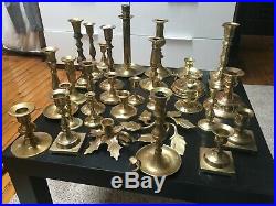 Lot of 31 Vintage Brass Candle holders grouping Candlesticks Patina Wedding Gold