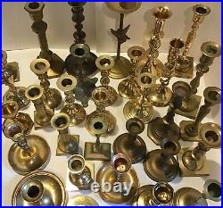 Lot of 32 Vintage Brass Candlestick & Candle Holders Wedding Thirty Two