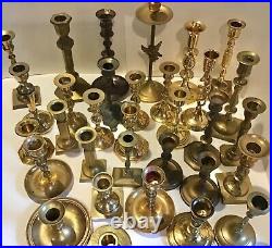 Lot of 32 Vintage Brass Candlestick & Candle Holders Wedding Thirty Two