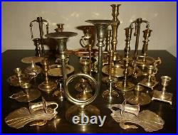 Lot of 35 Vintage Brass Candlestick Holders Snuffer & Pair Wall Sconces = 35