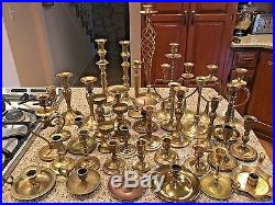 Lot of 41 Vintage Brass Candlesticks Candleholders Patina Weddings