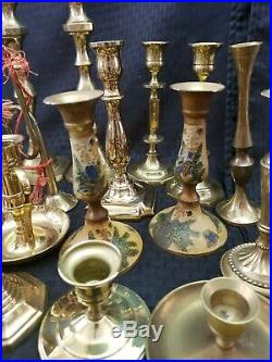 Lot of 43 Solid Brass Candle Stick Holders Wedding Party Candlesticks