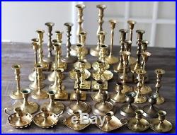 Lot of 44 vintage BRASS CANDLESTICKS aged patina ALL PAIRS wedding decor holiday