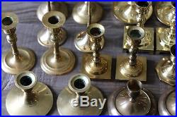 Lot of 44 vintage BRASS CANDLESTICKS aged patina ALL PAIRS wedding decor holiday