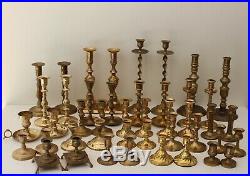 Lot of 44 vintage brass candlesticks ALL PAIRS aged patina wedding / holiday