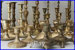 Lot of 44 vintage brass candlesticks ALL PAIRS aged patina wedding / holiday