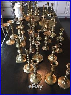 Lot of 48 Brass Candlesticks Mix of Heights & Sizes & Styles & Ages Wedding