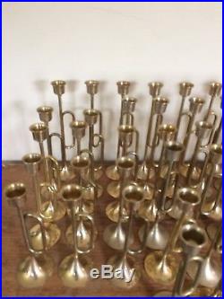 Lot of 54 Vintage Brass Tapered Patina Candle Stick Holders Trumpet Horn Wedding