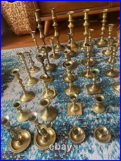 Lot of 64 Vintage Brass Candlesticks (mismatched) for Weddings