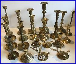 Lot of TWENTY Vintage Brass Candlestick & Candle Holders Wedding 20