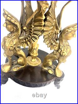 MCM 5.5 Lbs Brass Gothic Renaissance Figurative Candle Holder Winged Sphinx 8.2
