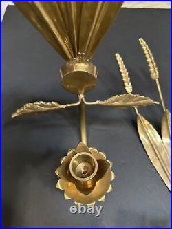 MCM Brass Metal Sheaf of Wheat Candle holder Wall Sconce Pair