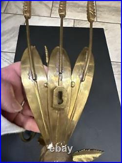 MCM Brass Metal Sheaf of Wheat Candle holder Wall Sconce Pair