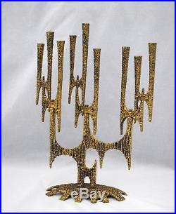 MCM Brutalist Modern Brass Menorah Wainberg Judaica 9 Candle Holder