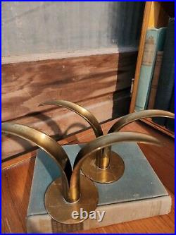 MCM Scandinavian brass Tulip Leaf Design Pair Of Candle Holders Made In Sweden