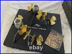 MICHAEL ARAM Butterfly Ginkgo Hand Textured Nickelplate Candleholders NIB 175753