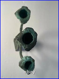 MID CENTURY 1960's PATINATED BRONZE, HAMMERED BRUTALIST STYLE CANDLE HOLDER, RARE