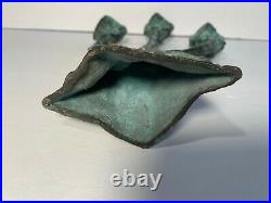 MID CENTURY 1960's PATINATED BRONZE, HAMMERED BRUTALIST STYLE CANDLE HOLDER, RARE