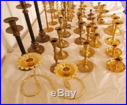 Mixed Lot 42 Brass Candlesticks Trios-pairs-singles-wedding-craft-decor