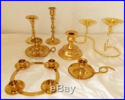 Mixed Lot 42 Brass Candlesticks Trios-pairs-singles-wedding-craft-decor